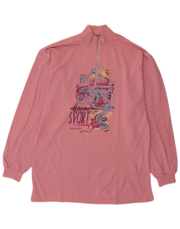 Maser M Womens Graphic Zip Neck Sweatshirt Pullover UK 18 XL Rosa Baumwolle