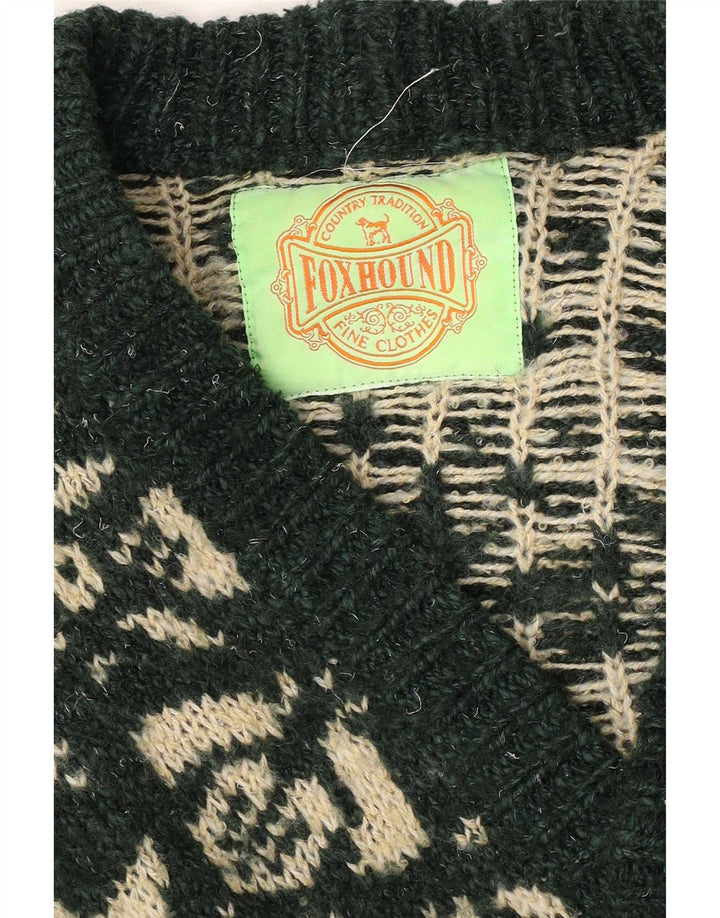 Foxhound Mens Cardigan Sweater Medium Green Fair Isle