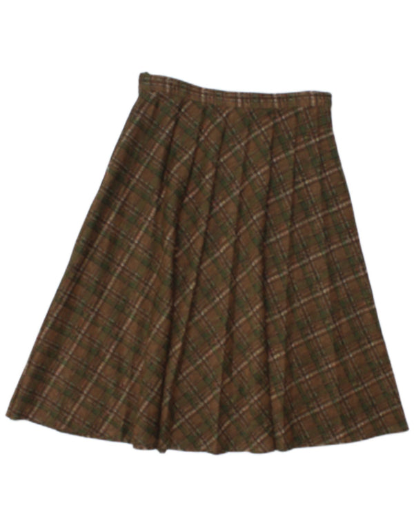 Vintage Womens Pleated Skirt W26 Small Brown Check