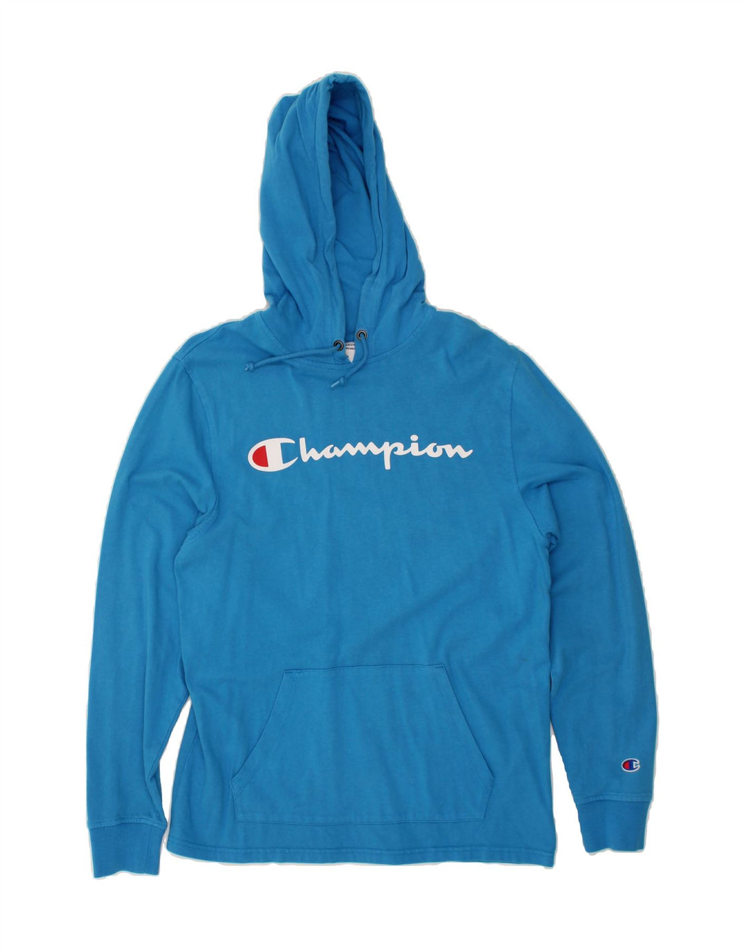 CHAMPION Mens Graphic Hoodie Jumper Medium Blue Cotton Vintage Champion and Second-Hand Champion from Messina Hembry 