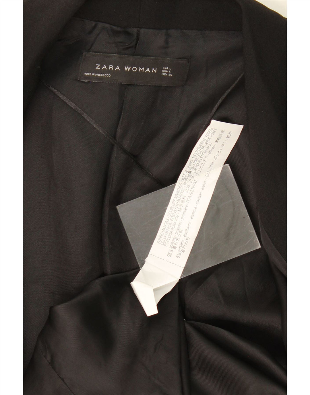 Zara Womens 3/4 Sleeve Open Blazer Jacket UK 14 Large Black Polyester