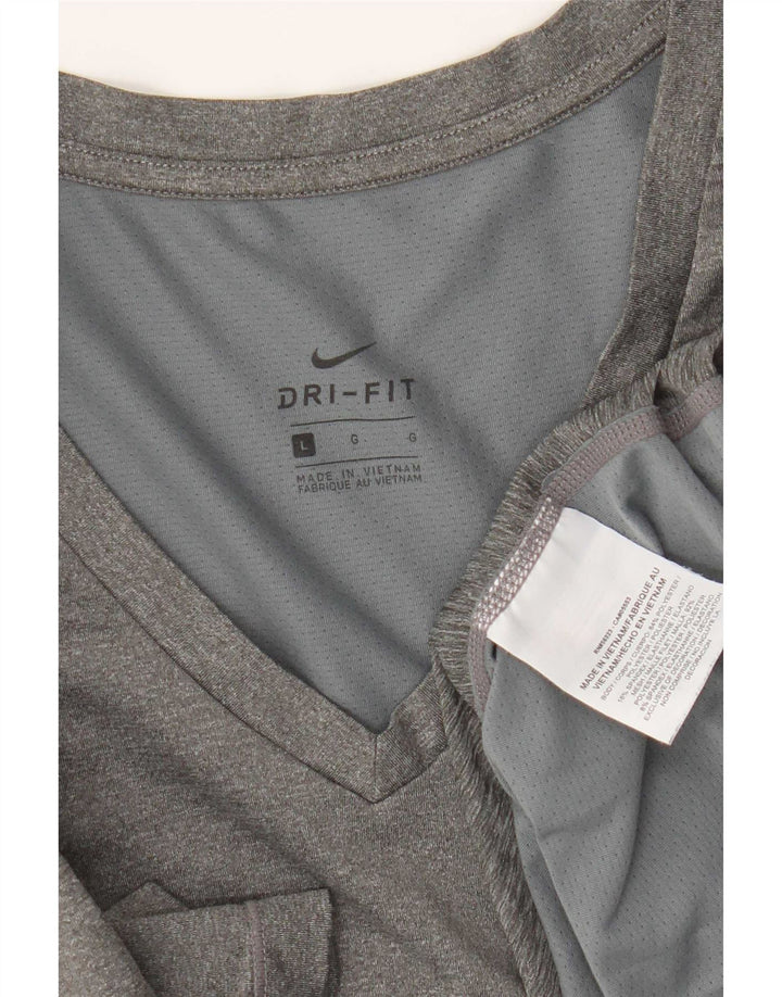 Nike Womens Dri Fit T-Shirt Top UK 14 Large Grey Polyester