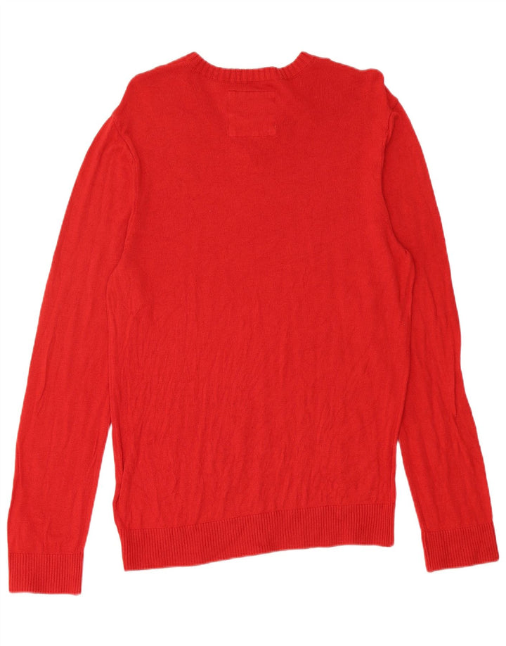 HOLLISTER Mens V-Neck Jumper Sweater Medium Red Cotton
