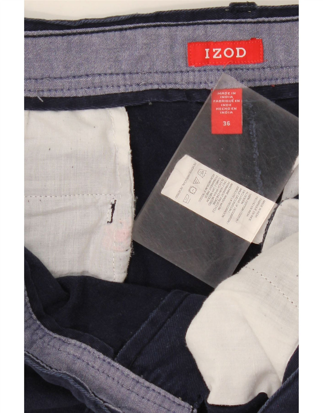 IZOD Mens Abstract Pattern Chino Shorts W36 Large  Navy Blue Cotton Vintage Izod and Second-Hand Izod from Messina Hembry 