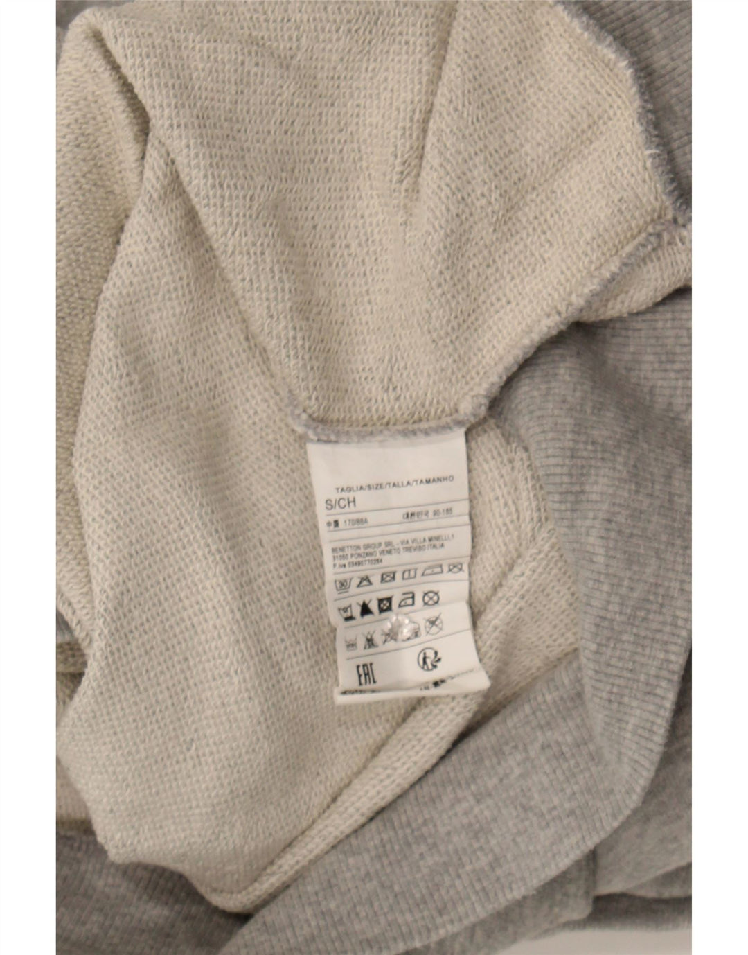 BENETTON Mens Graphic Sweatshirt Jumper Small Grey Cotton Vintage Benetton and Second-Hand Benetton from Messina Hembry 