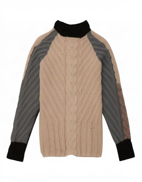 Maglione maglione vintage da donna con collo dolcevita UK 10 piccolo multicolore