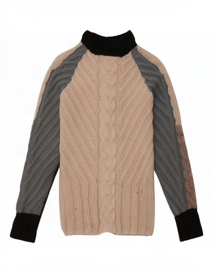 Maglione maglione vintage da donna con collo dolcevita UK 10 piccolo multicolore