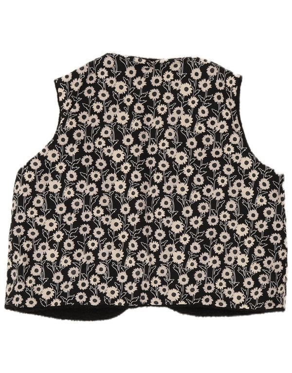 Vintage Womens Reversible Waistcoat UK 16 Large Black Floral