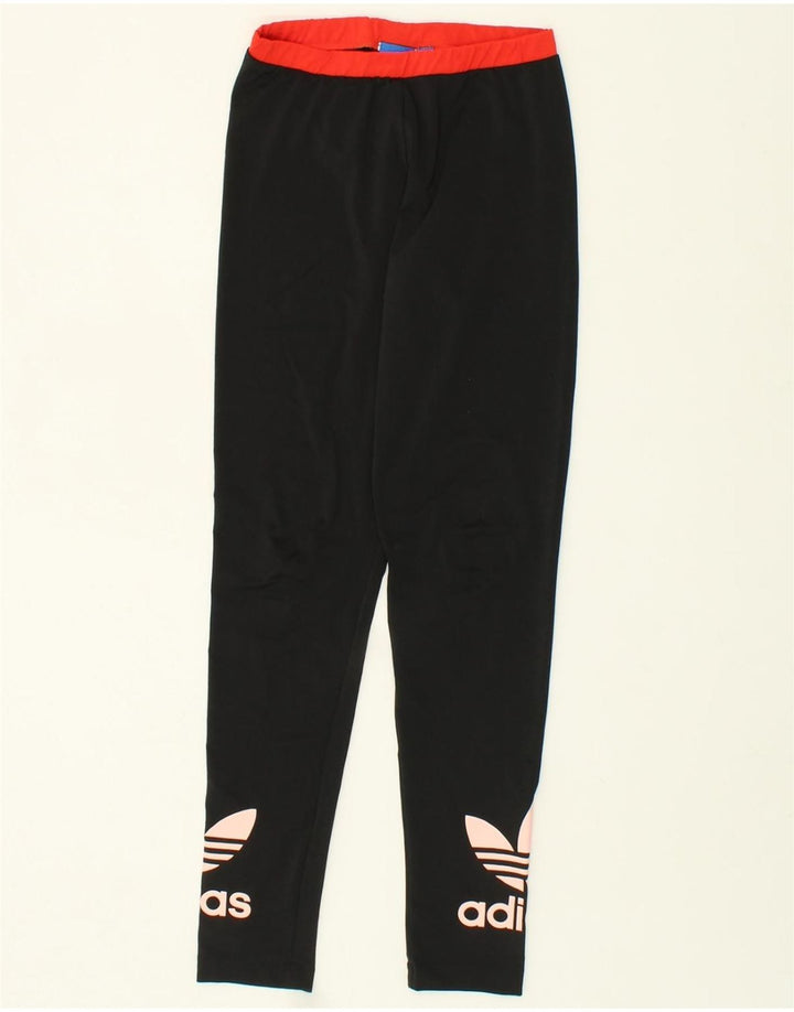 ADIDAS Womens Graphic Leggings UK 8 Small Black Vintage Adidas and Second-Hand Adidas from Messina Hembry 