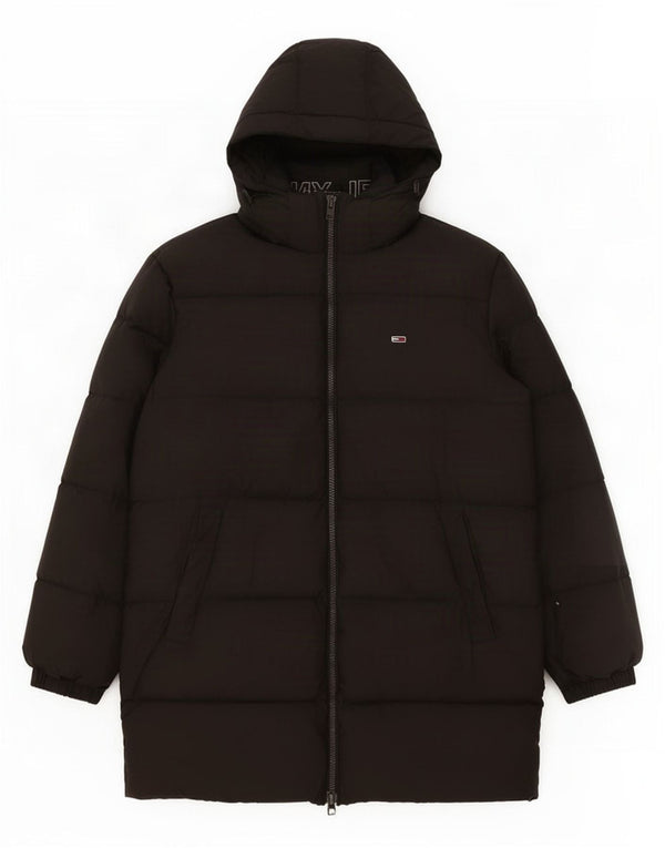 Tommy Hilfiger Abrigo acolchado con capucha para hombre UK 42 XL Poliéster negro