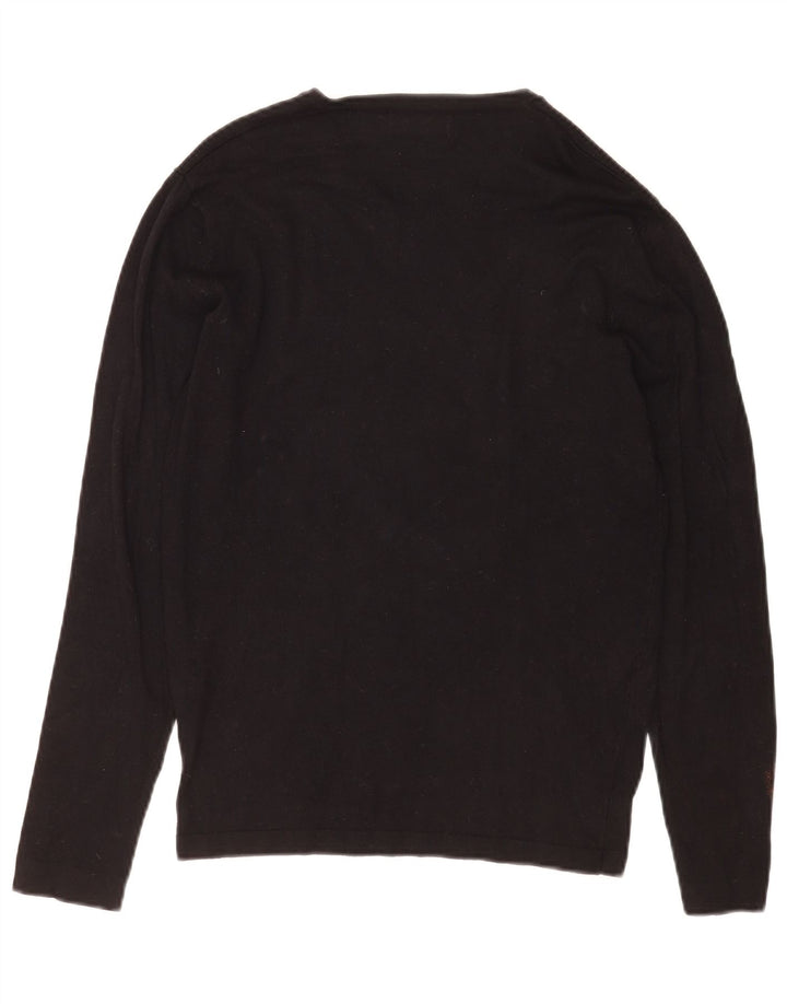 Zara Mens V-Neck Jumper Sweater Medium Black Viscose