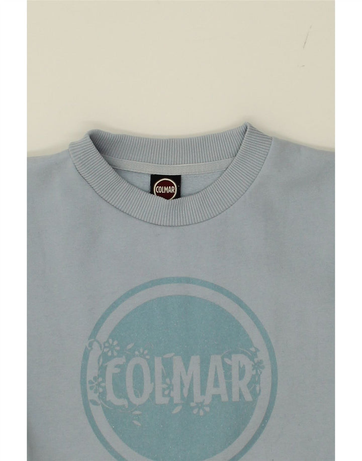 COLMAR Womens Oversized Graphic Sweatshirt Jumper UK 10 Small Blue Cotton Vintage Colmar and Second-Hand Colmar from Messina Hembry 
