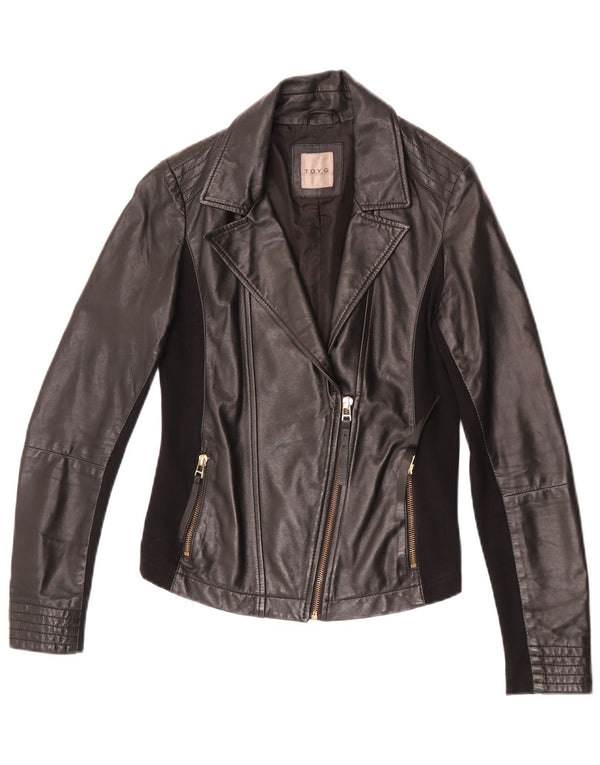 Toy G Womens Crop Leather Biker Jacket UK 8 Small Black Leather