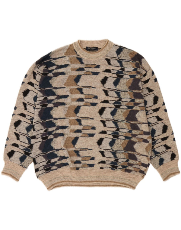 gio ferrari maglione da uomo girocollo maglione XL beige lana merino geometrica