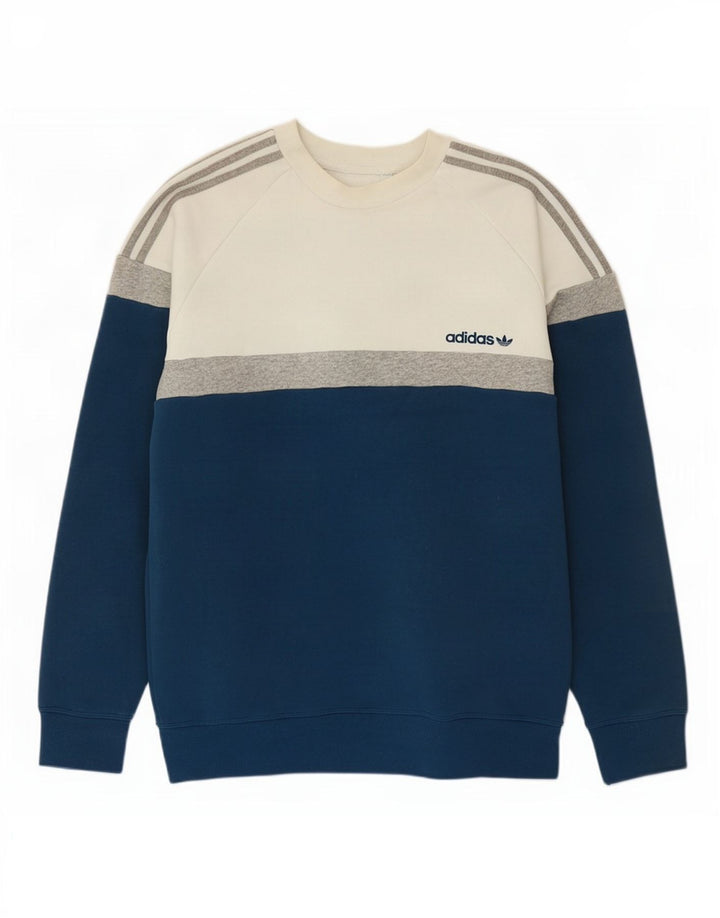 Adidas Mens Sweatshirt Jumper Medium Blue Colourblock Cotton