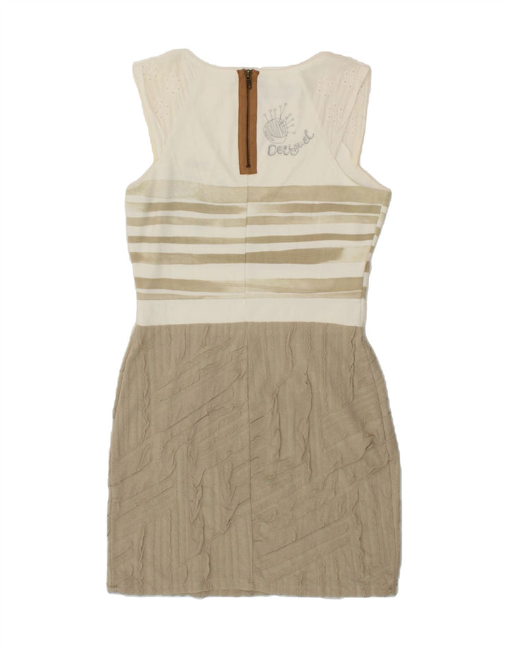 DESIGUAL Womens Graphic Sleeveless Basic Dress UK 14 Large Beige Vintage Desigual and Second-Hand Desigual from Messina Hembry 