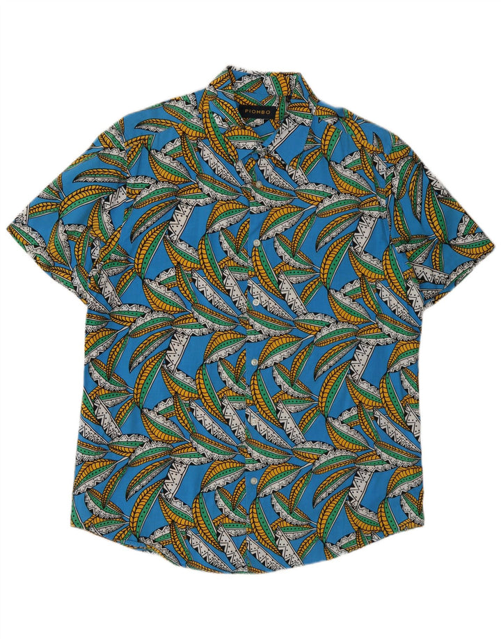 Piombo Kortærmet Herreskjorte Medium Blue Floral Bomuld