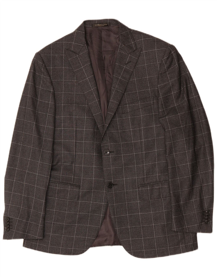 CORNELIANI Chaqueta tipo blazer de 2 botones para hombre IT 50 Lana virgen a cuadros grises grandes