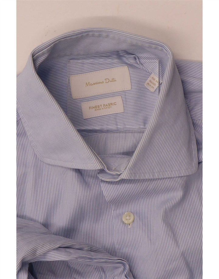Massimo Dutti Mens Shirt Size 39 15 1/2 Medium Blue Pinstripe