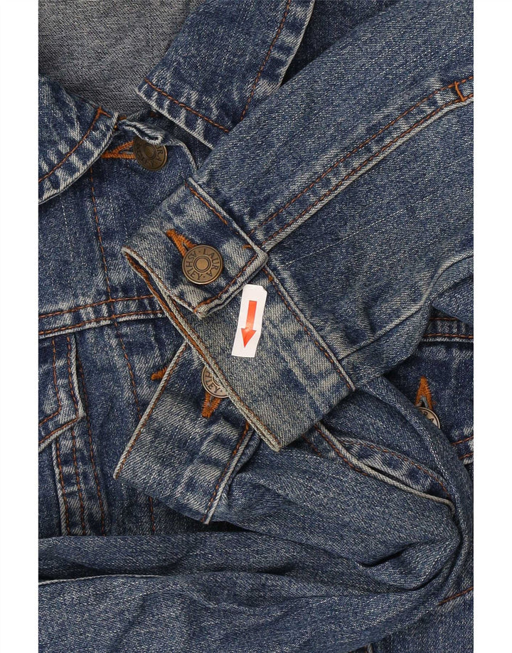 Laura Ashley Womens Crop Denim Jacket UK 12 Medium Blue Cotton