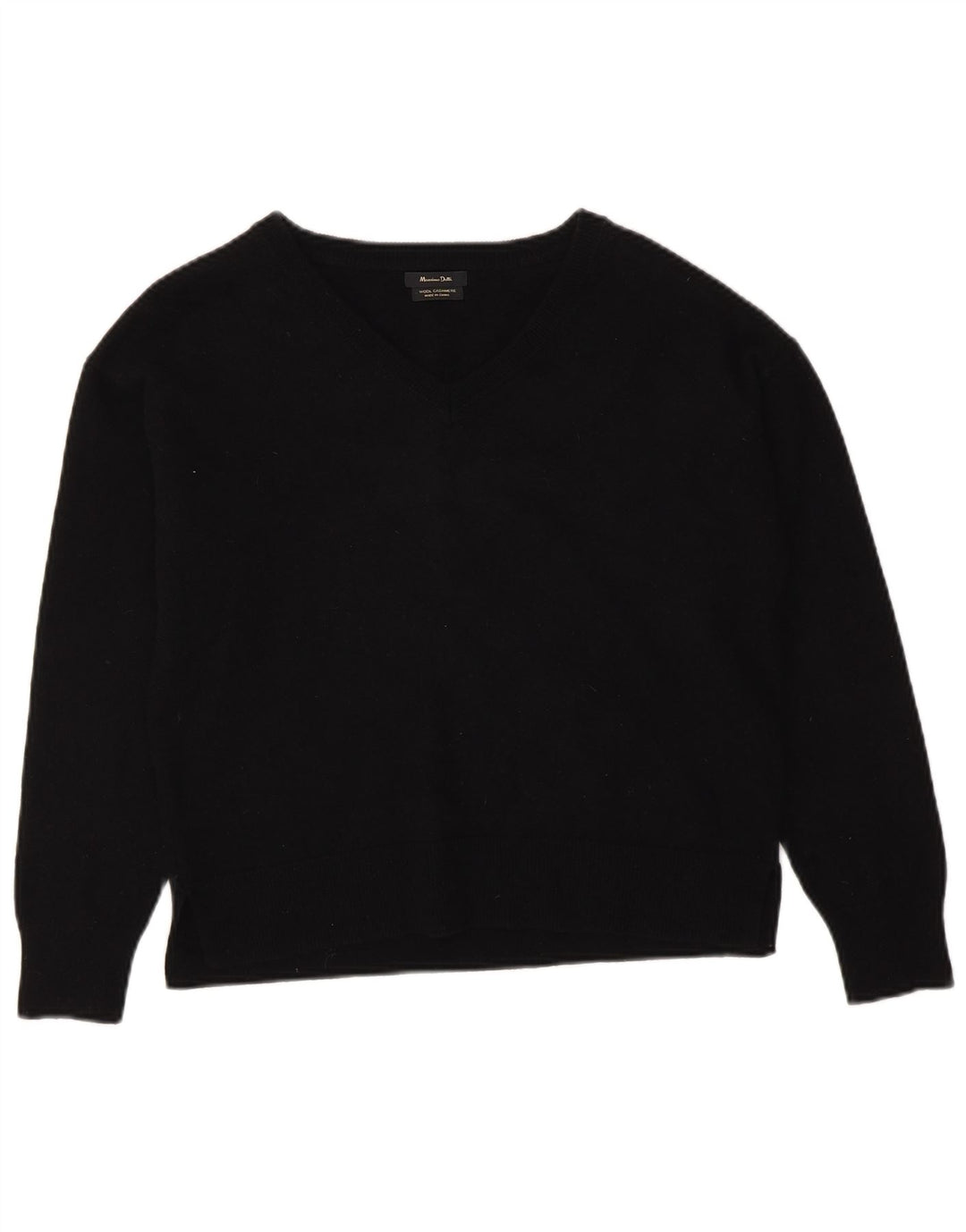 Massimo Dutti Maglione da donna con scollo a V UK 14 Lana nera media