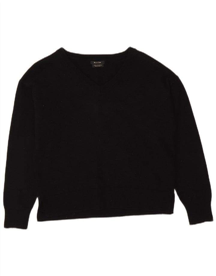 Massimo Dutti Maglione da donna con scollo a V UK 14 Lana nera media