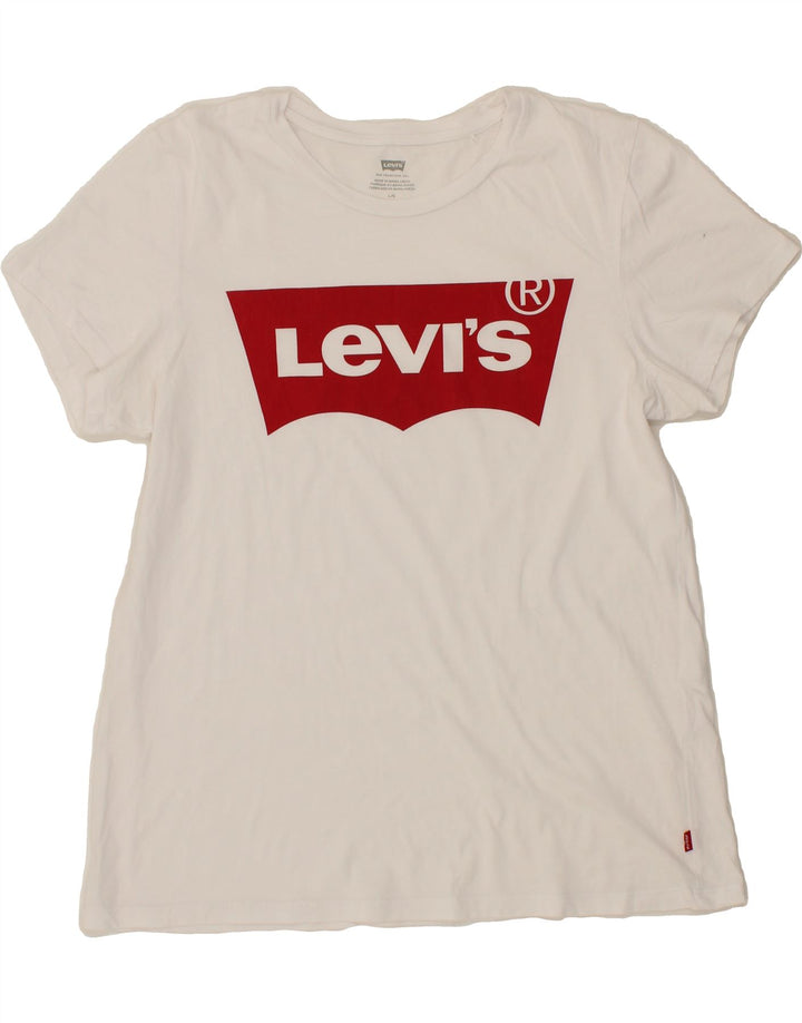 LEVI'S Womens Graphic T-Shirt Top UK 16 Large White Vintage Levi's and Second-Hand Levi's from Messina Hembry 