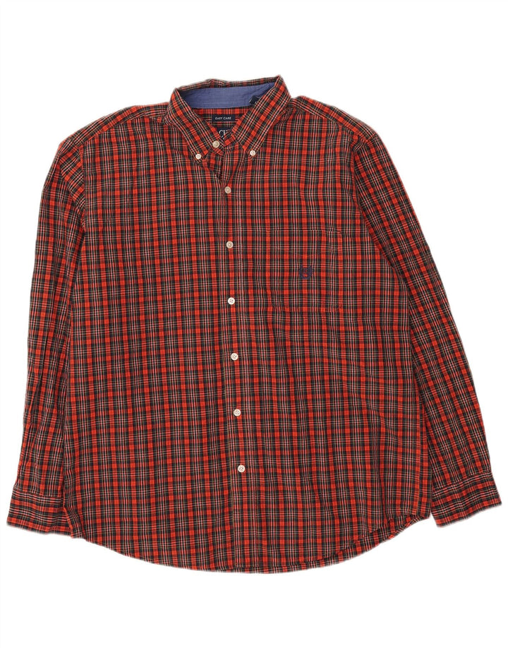 Chaps Mens Shirt Large Orange Check Cotton