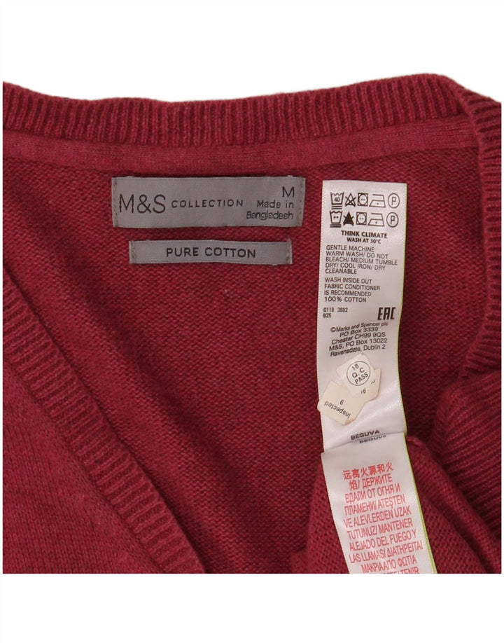 Marks & Spencer Mens V-Neck Jumper Sweater Medium Burgundy Cotton