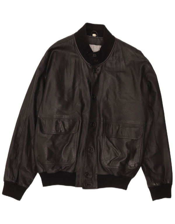 Chaqueta de cuero vintage para hombre IT 48 Medio Negro