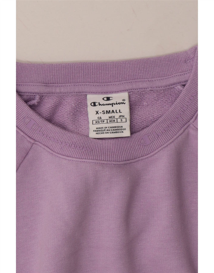 CHAMPION Womens Oversized Crop Sweatshirt Jumper UK 6 XS Purple Cotton Vintage Champion and Second-Hand Champion from Messina Hembry 
