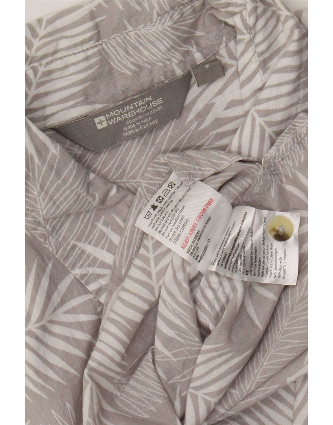 Mountain Warehouse Mens Short Sleeve Shirt Medium Grey Floral Cotton