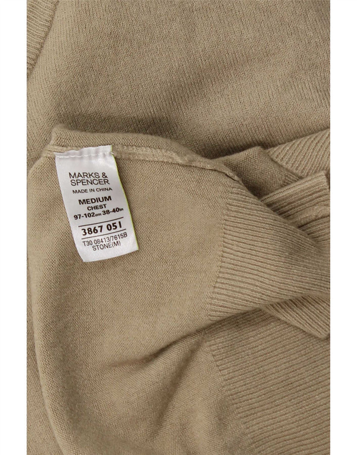 Marks & Spencer Mens Blue Harbour V-Neck Jumper Sweater Medium Beige