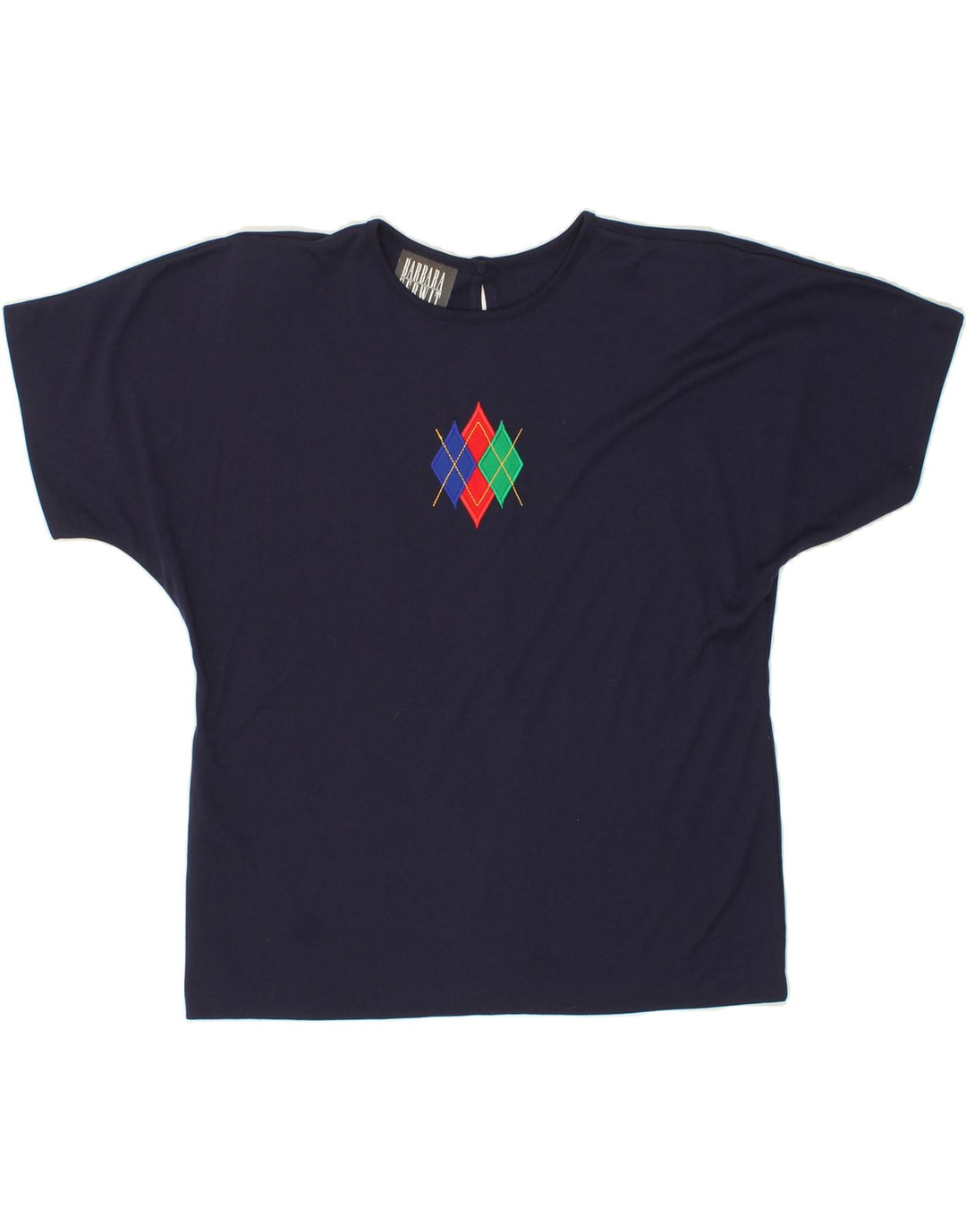 BARBARA GERWIT Womens Petite Blouse Top UK 16 Large Navy Blue Geometric Vintage Barbara Gerwit and Second-Hand Barbara Gerwit from Messina Hembry 