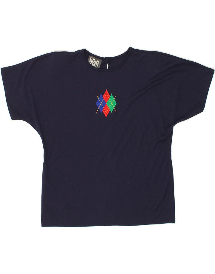 BARBARA GERWIT Womens Petite Blouse Top UK 16 Large Navy Blue Geometric Vintage Barbara Gerwit and Second-Hand Barbara Gerwit from Messina Hembry 