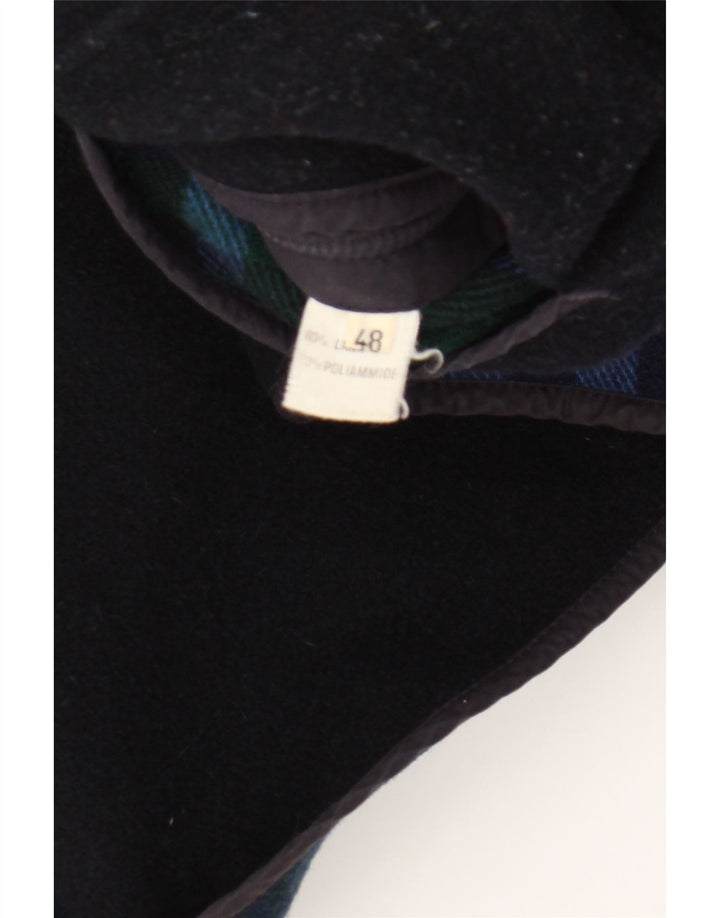 Vintage Womens Overcoat IT 48 XL Navy Blue Check Wool