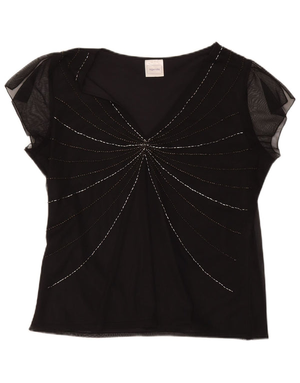 Agenda Damen Bluse Top UK 16 Large Schwarz Polyester