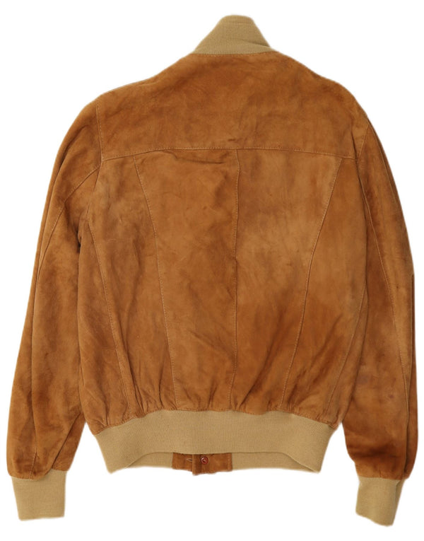 Vintage Ανδρικό Suede Bomber Jacket IT 48 Medium Beige Colourblock Δερμάτινο