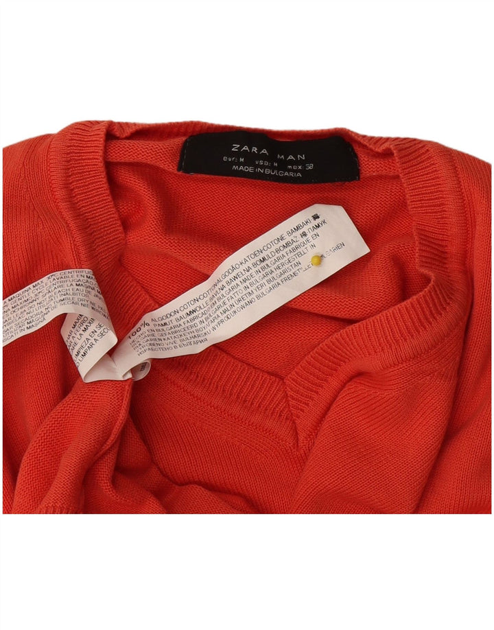 Ανδρικό πουλόβερ Zara με V λαιμόκοψη, μεσαίο κόκκινο βαμβακερό