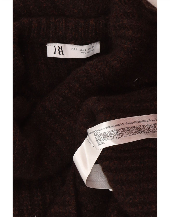 Maglione maglione oversize con collo alto da donna Zara UK 10 piccolo in lana marrone