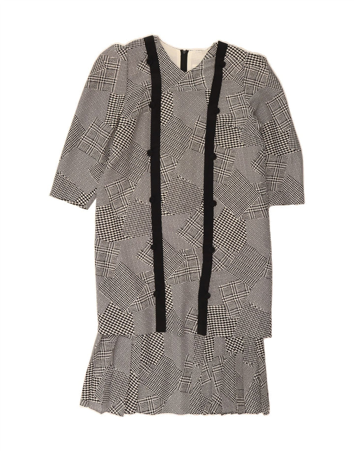 VINTAGE Womens 3/4 Sleeve Maxi Dress IT 42 Medium Black Houndstooth Vintage Vintage and Second-Hand Vintage from Messina Hembry 