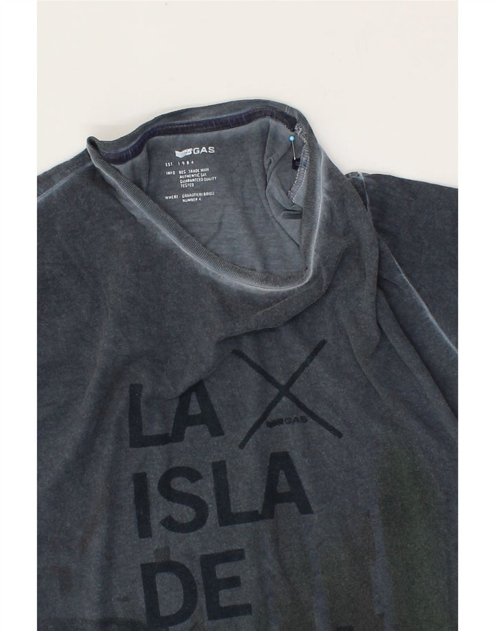 GAS Mens Graphic T-Shirt Top Medium Navy Blue Vintage Gas and Second-Hand Gas from Messina Hembry 