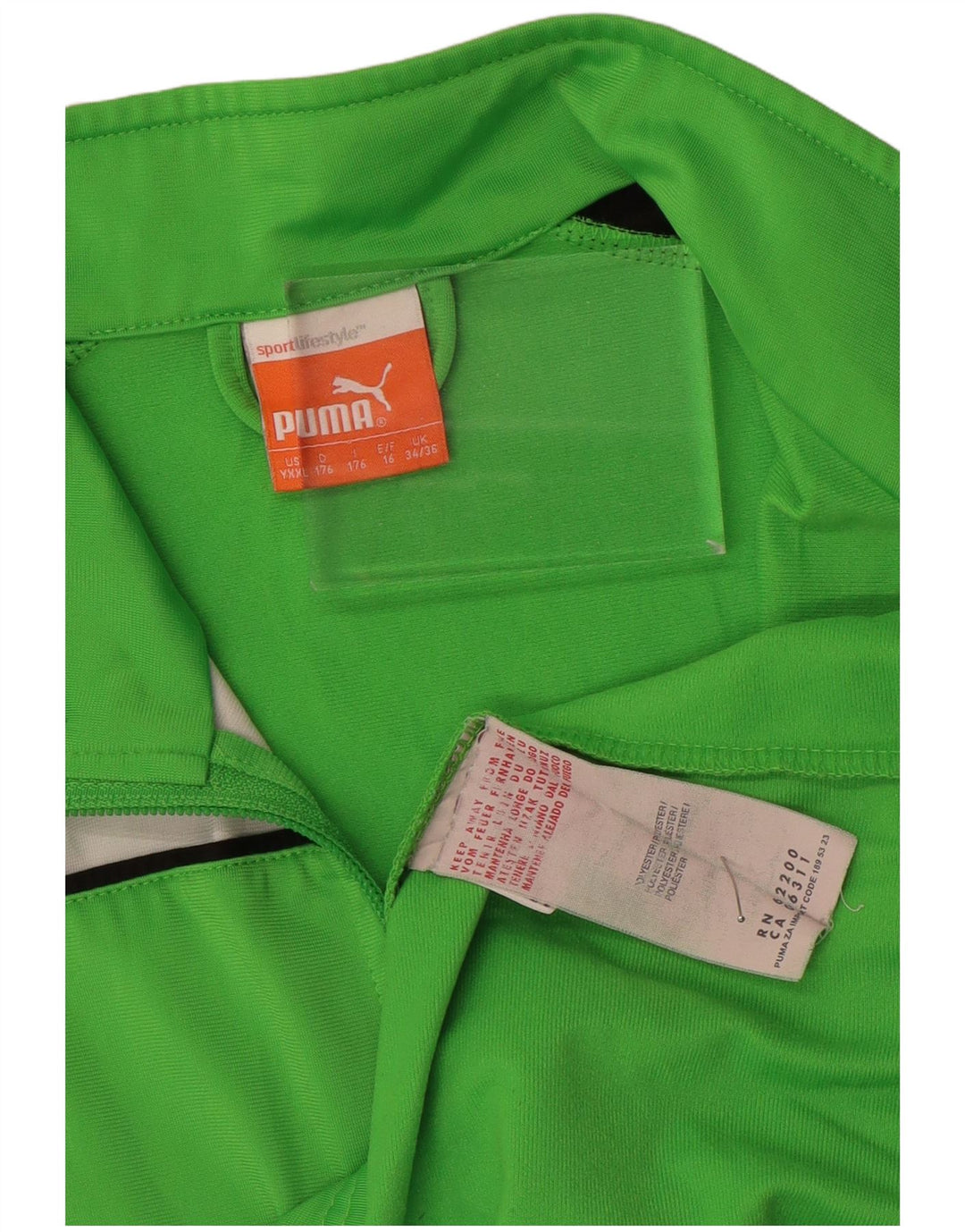 PUMA Boys Tracksuit Top Jacket 15-16 Years Green Colourblock Polyester