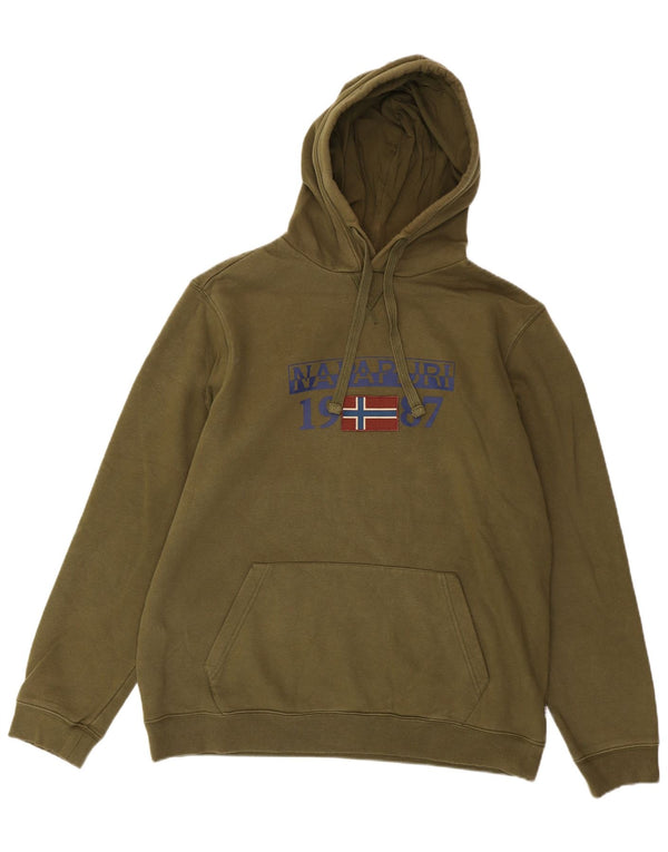 Napapijri Mens Geographic Graphic kapucnis pulóver 2XL khaki pamut