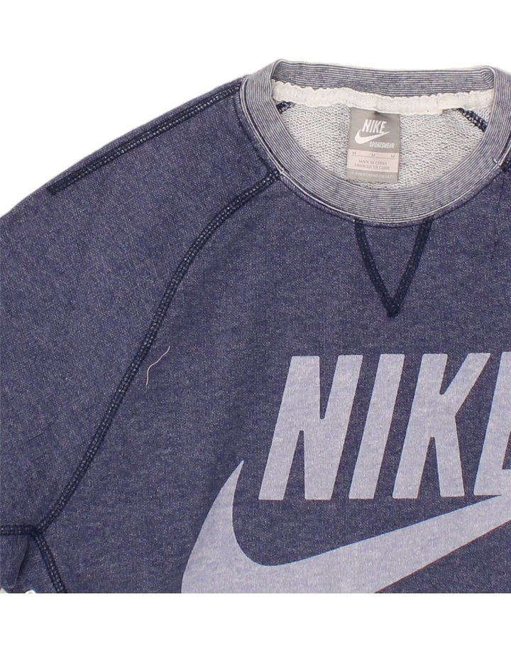 NIKE Womens Graphic Sweatshirt Jumper UK 14 Medium Navy Blue Cotton Vintage Nike and Second-Hand Nike from Messina Hembry 