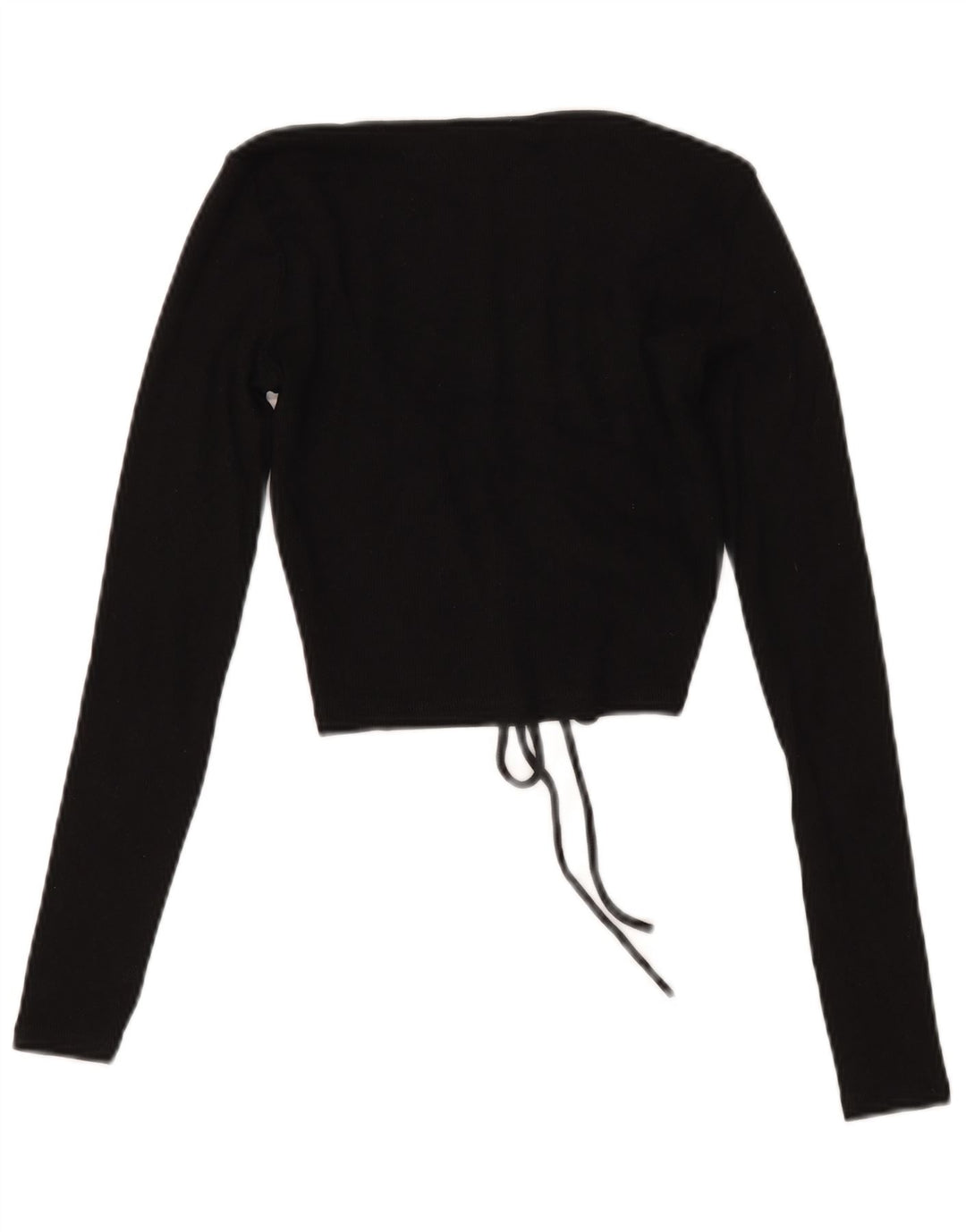 Zara Womens Crop Front Tie Top Long Sleeve UK 12 Medium Black Cotton