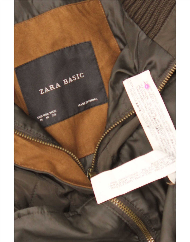 Zara Womens Quilted Gilet UK 12 Medium Khaki Colourblock Polyester