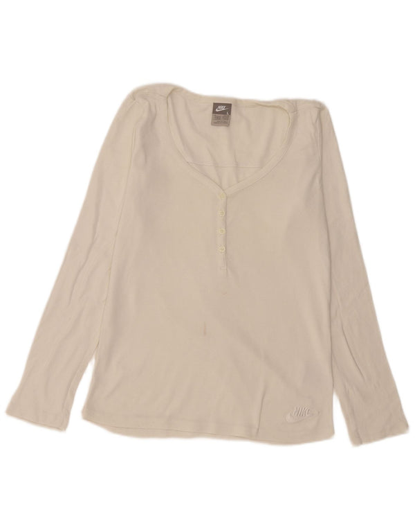 Maglia a maniche lunghe da donna Nike UK 14/16 grande cotone bianco sporco
