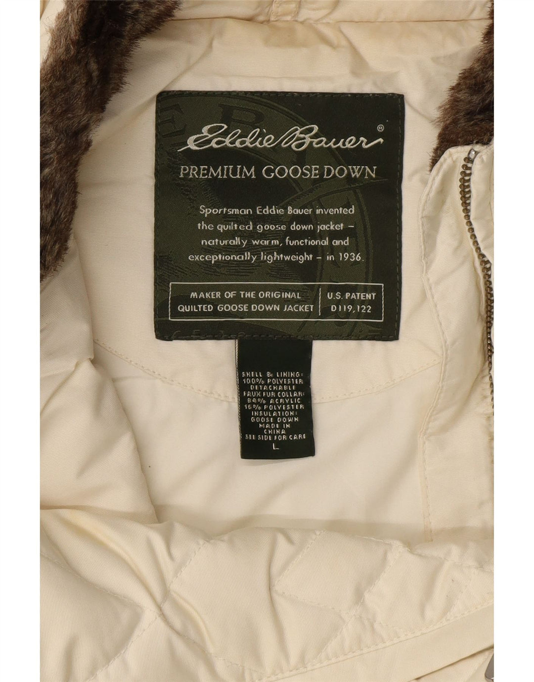 Damska wyściełana kamizelka Eddie Bauer UK 16, duża, złamana biel, poliester