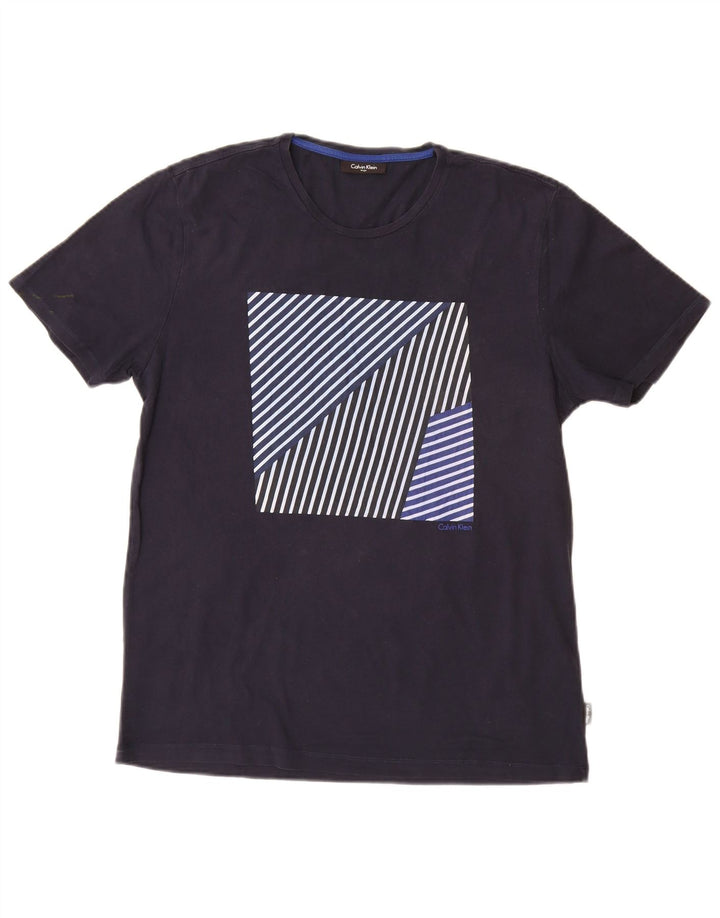 CALVIN KLEIN Mens Graphic T-Shirt Top Large Navy Blue